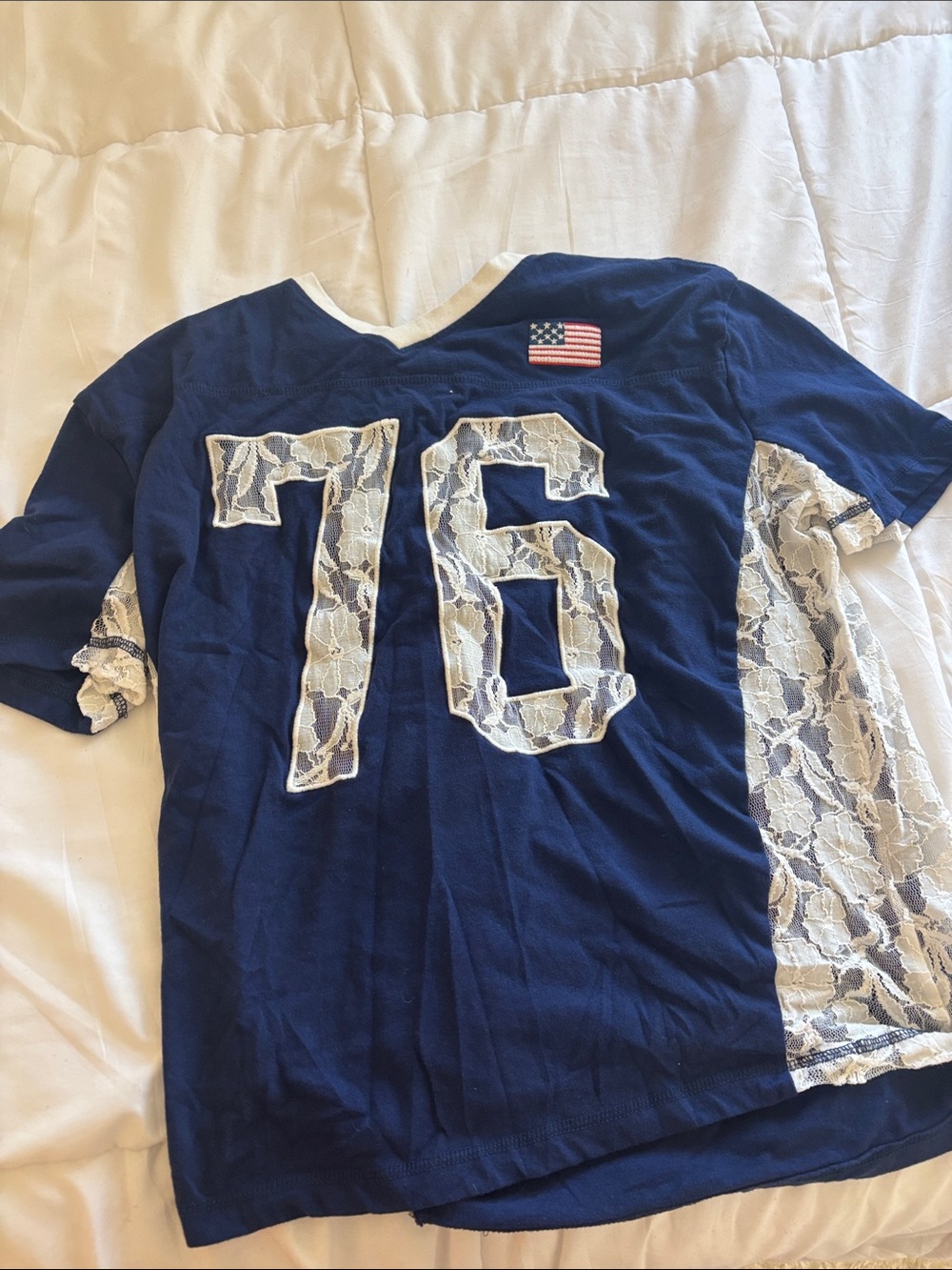 Target Navy Lace Football Jersey with White Lace Numbers